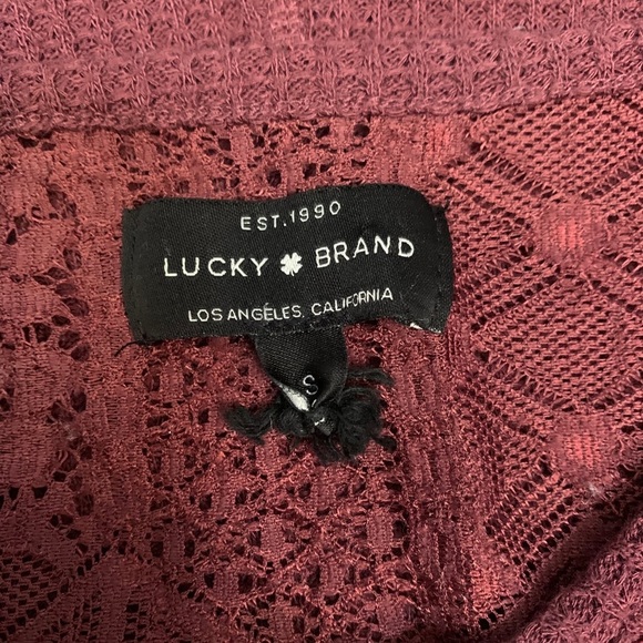 Lucky Brand Burgundy Lace-Trim Thermal Top Size Small - Picture 7 of 9